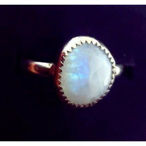 925 sterling silver moonstone crystal Ring blue fire handmade jewelry faceted